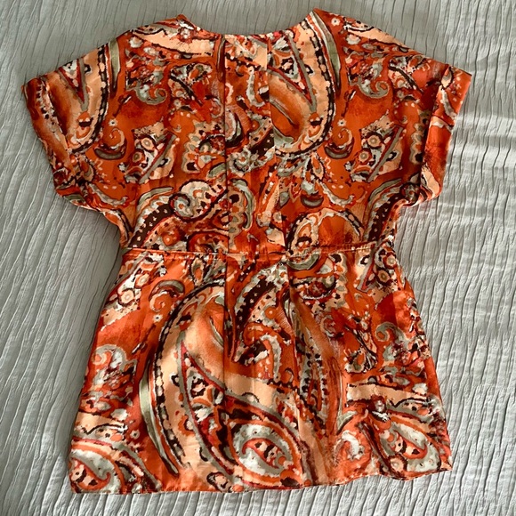 MICHAEL Michael Kors Vibrant Orange Paisley XS XP Top EUC - Picture 3 of 9